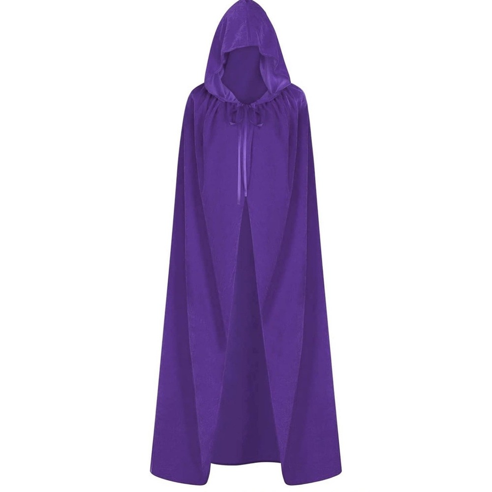 Purple Velvet Hooded Cloak Full Length 59" Halloween Witch Renaissance Cosplay